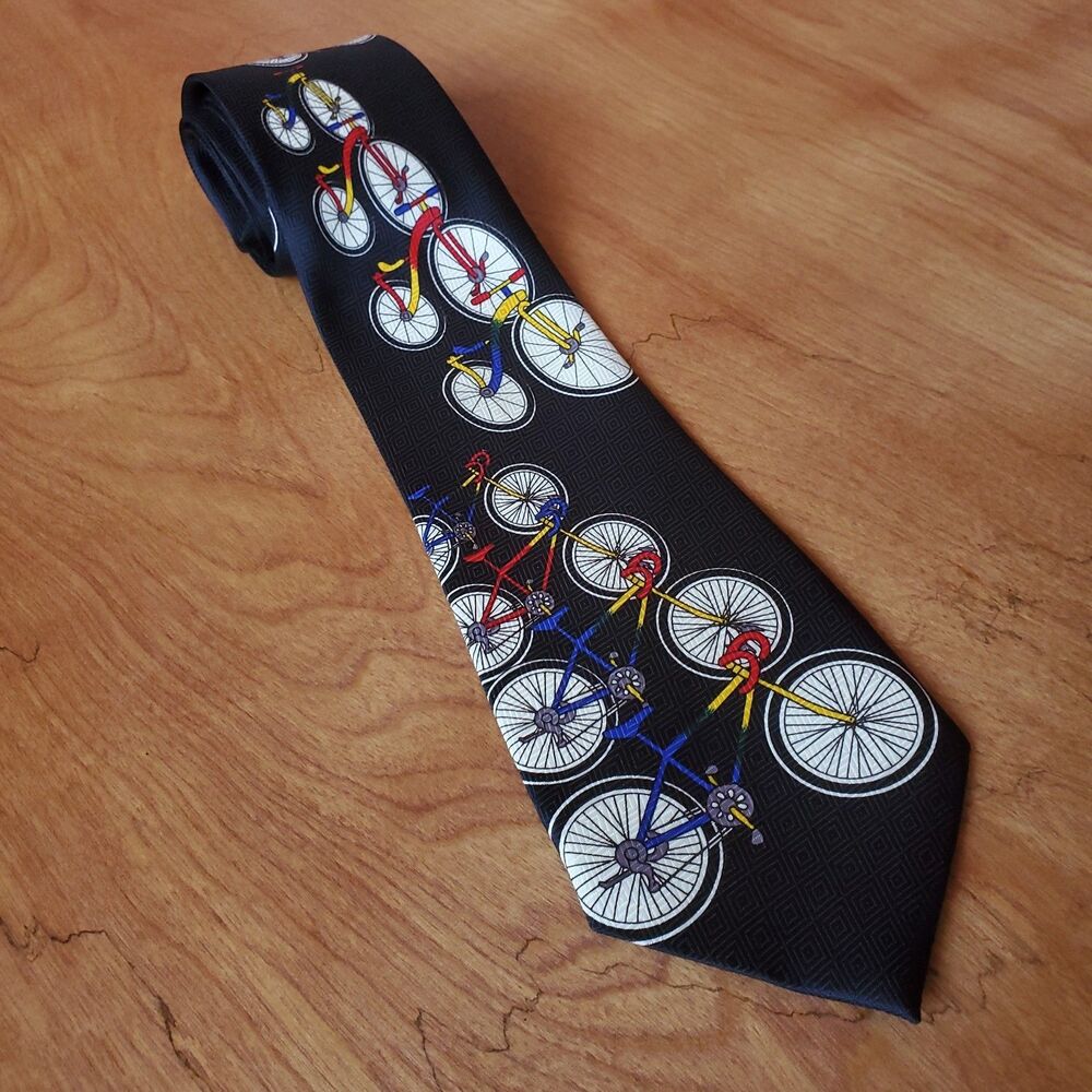 VTG Renaissance Hand Made Bicycle Tie Black 58" x 4" Cycling Cyclist Necktie